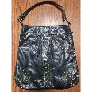 bebe Black Faux Leather Studded Boho Shoulder Bag Purse